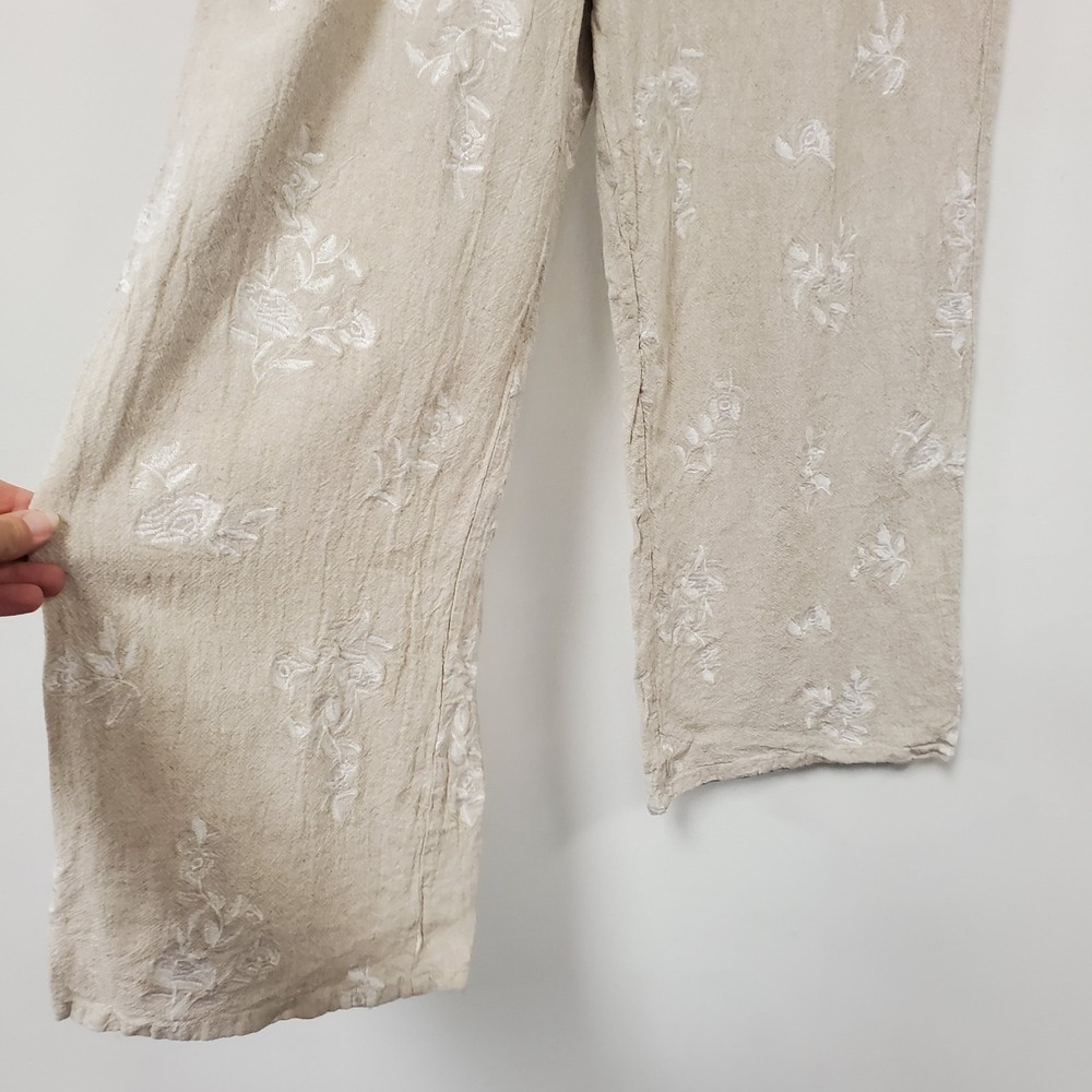 House Of Harlow Womens Linen Blend Wide Leg Pants Size L Floral Boho Beach - Picture 2 of 11